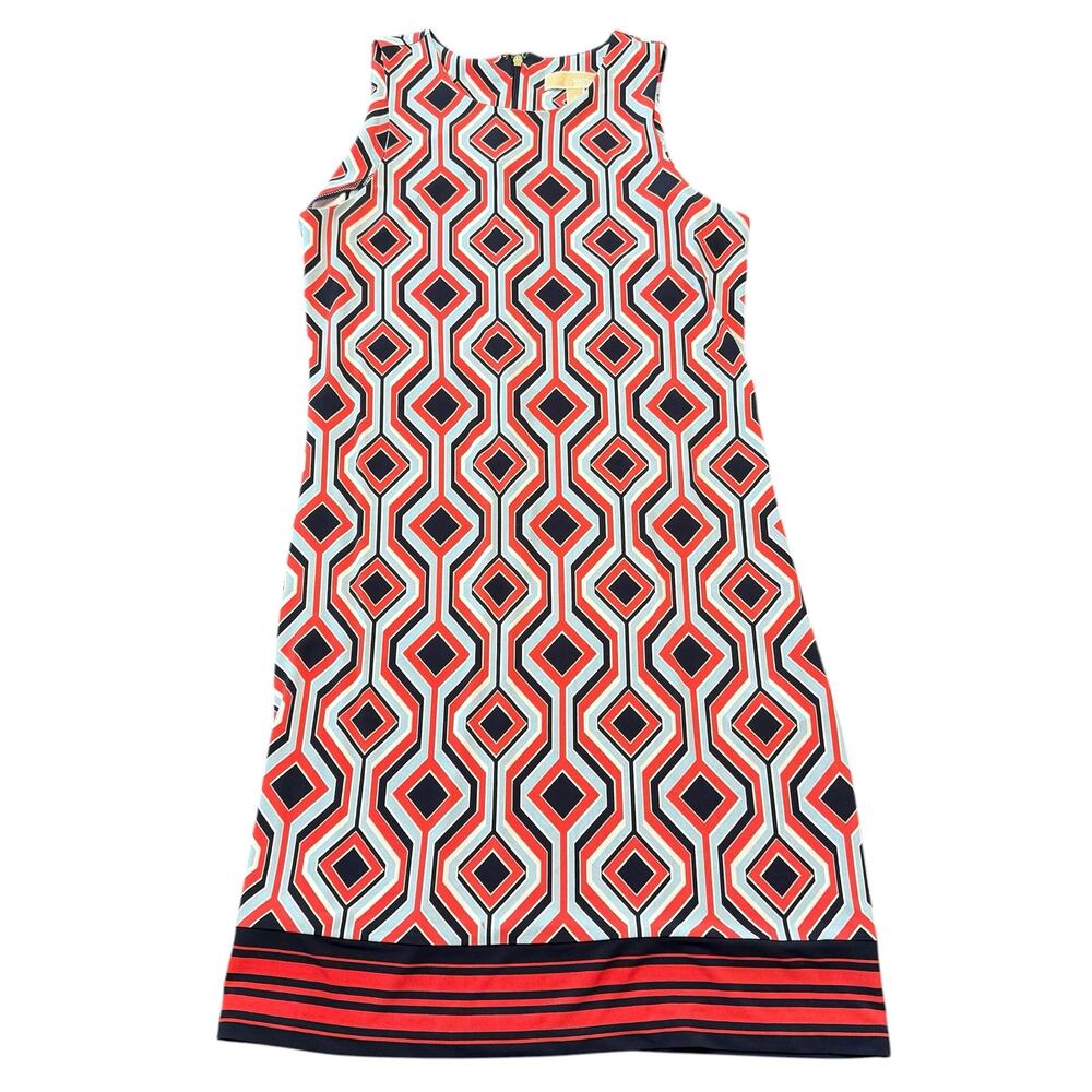 Michael Kors Women’s sheath tank dress, geo pink, blues, white, Size S